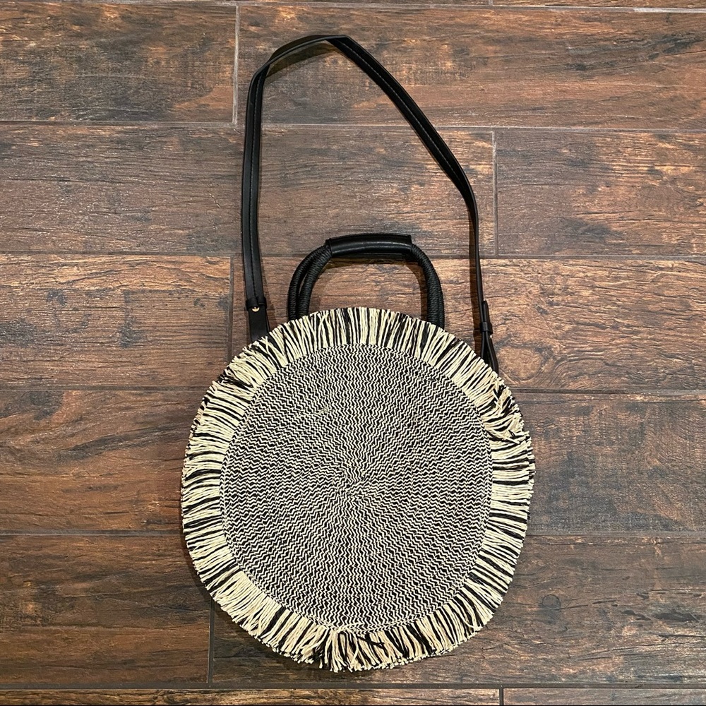 Black and White Woven Straw Bag